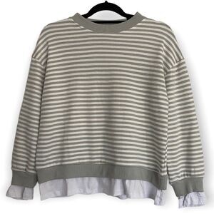 CALI BE Nordstrom Pullover Sweater Gray White Stripe Peekaboo Hem SZ XS NWT